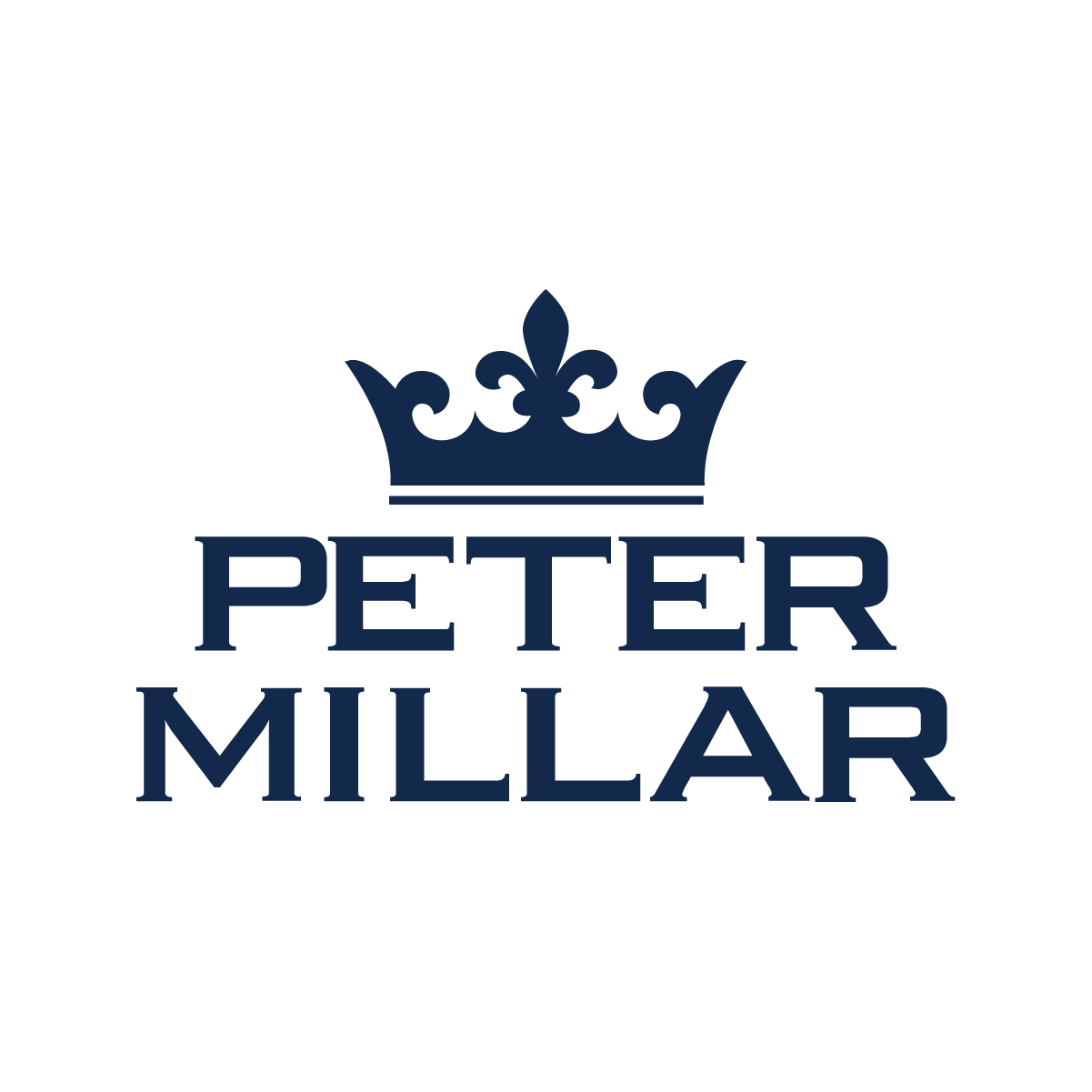 Peter Millar logo with a crown on a white background
